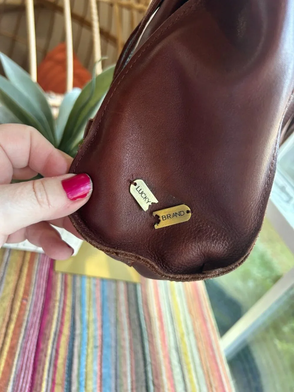 Lucky Brand Brown Leather Studded Foldover Shoulder Bag | Y2K Boho Rock Chic